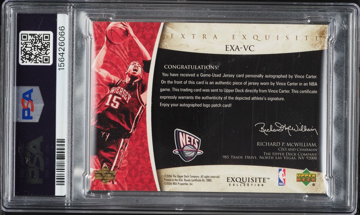 2005 Exquisite Collection Extra Jersey Vince Carter PATCH AUTO /5 #EXAVC PSA 6 EXMT