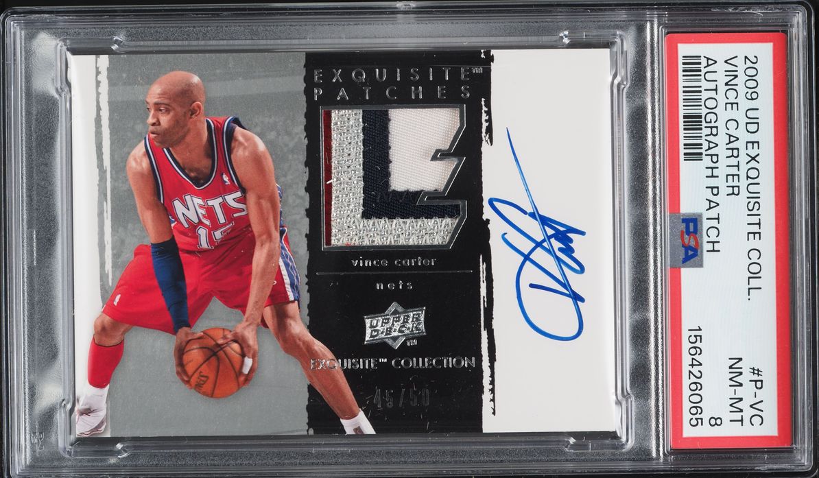 2009 Exquisite Collection Vince Carter AUTO PATCH /50 #P-VC PSA 8 NM-MT