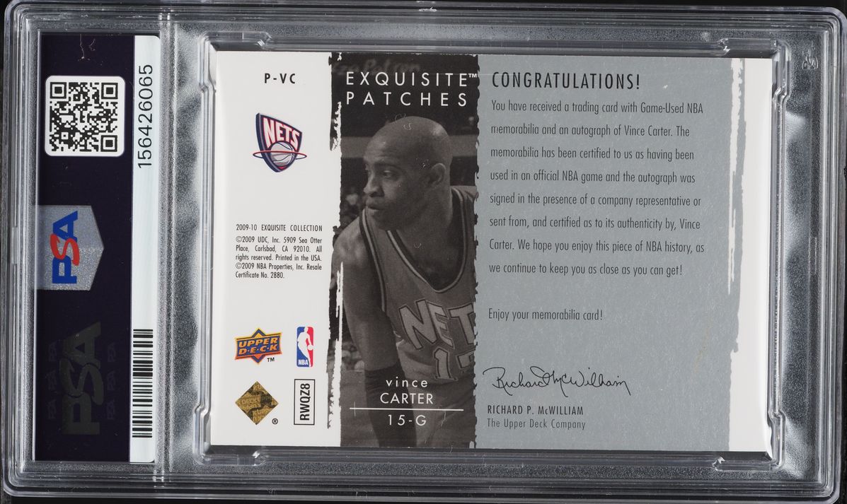 2009 Exquisite Collection Vince Carter AUTO PATCH /50 #P-VC PSA 8 NM-MT