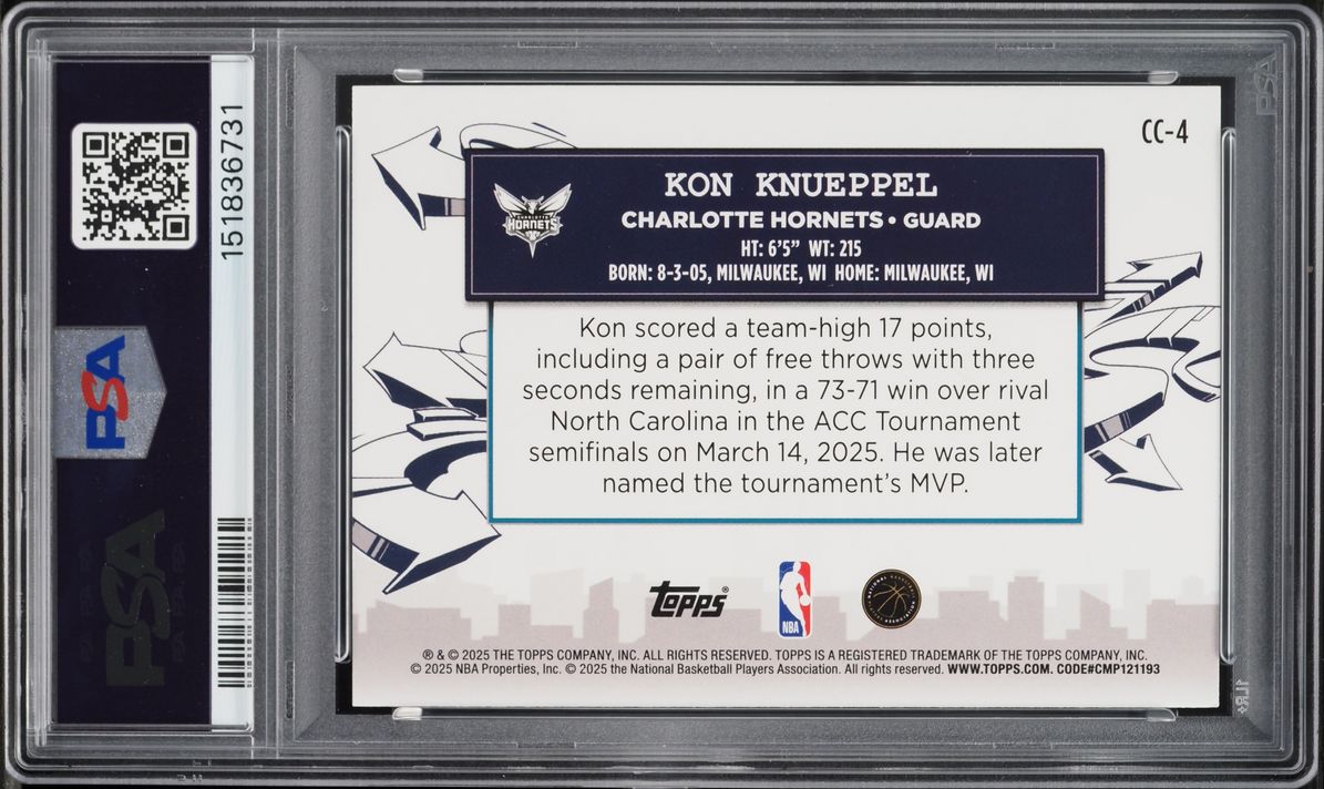 2025 Topps Clutch City Prospects Kon Knueppel ROOKIE #CC-4 PSA 10 GEM MINT