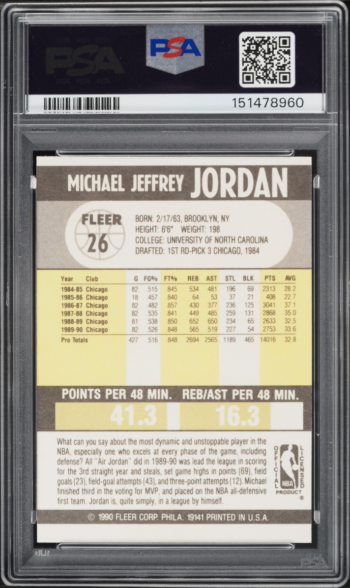 1990 Fleer Basketball Michael Jordan #26 PSA 8 NM-MT