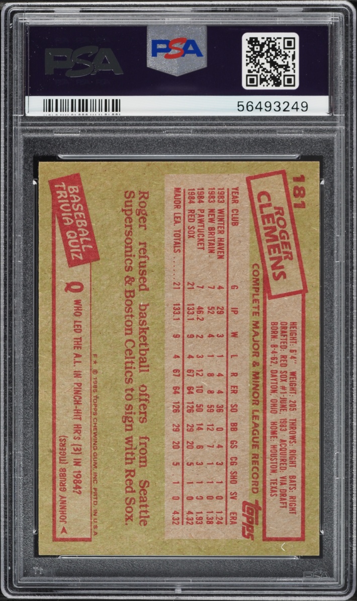 1985 Topps Roger Clemens ROOKIE #181 PSA 8 NM-MT