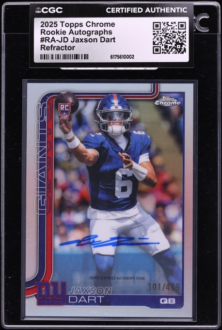 2025 Topps Chrome Refractor Jaxson Dart ROOKIE AUTO /499 #RA-JD CGC AUTH