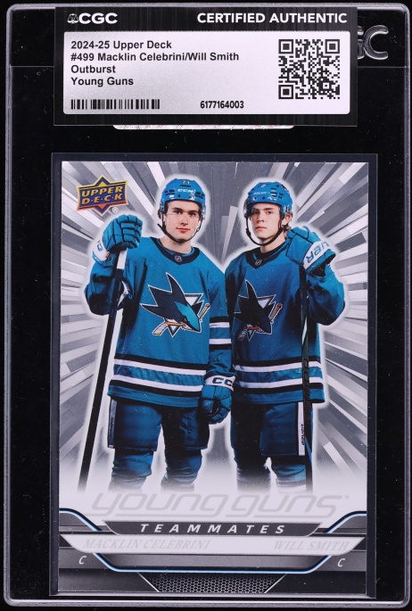 2024 Upper Deck Outburst Young Guns Macklin Celebrini & Will Smith ROOKIE #499 CGC AUTH