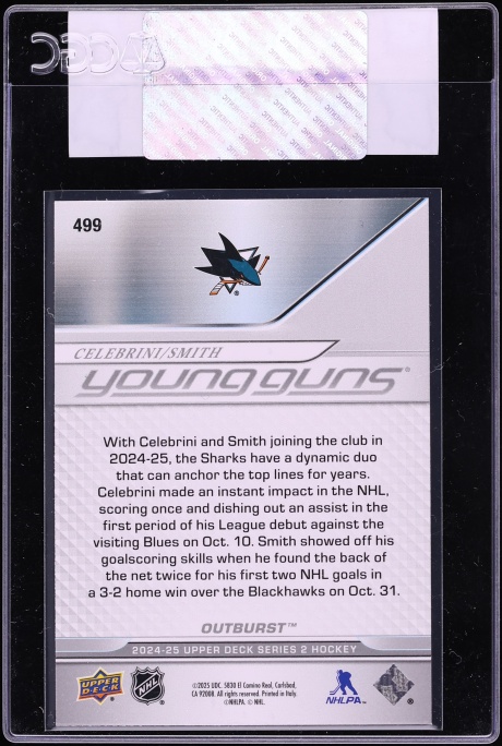 2024 Upper Deck Outburst Young Guns Macklin Celebrini & Will Smith ROOKIE #499 CGC AUTH
