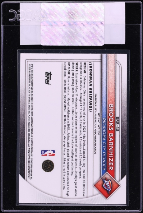 2025 Bowman Chrome Red Rookie Redemption Brooks Barnhizer ROOKIE #BRR-45 CGC AUTH
