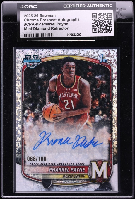 2025 Bowman Chrome University Mini Diamond Refractor Pharrel Payne AUTO /100 #CPA-PP CGC AUTH