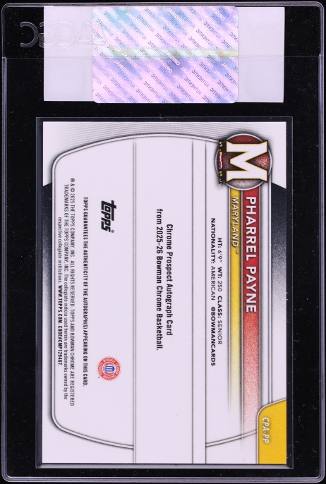 2025 Bowman Chrome University Mini Diamond Refractor Pharrel Payne AUTO /100 #CPA-PP CGC AUTH