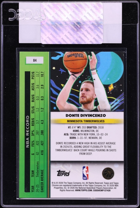 2025 Topps Chrome Cosmic Gold Interstellar Refractor Donte DiVincenzo /50 #84 CGC AUTH