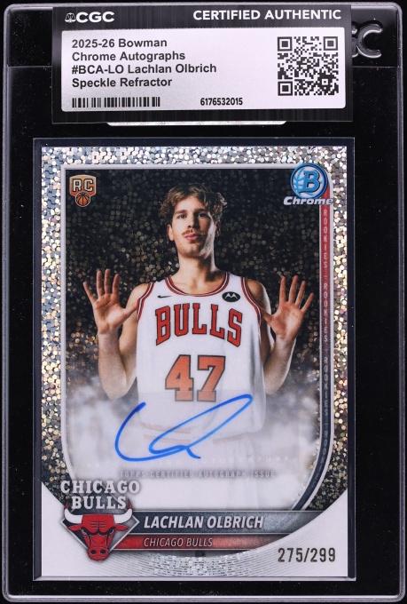 2025 Bowman Chrome Speckle Refractor Lachlan Olbrich ROOKIE AUTO /299 #BCA-LO CGC AUTH