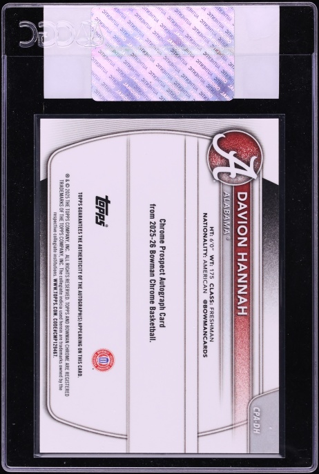 2025 Bowman Chrome University Mini Diamond Refractor Davion Hannah AUTO /100 #CPA-DH CGC AUTH