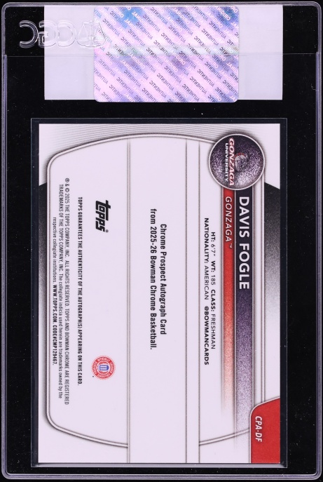 2025 Bowman Chrome University Yellow Refractor Davis Fogle AUTO /75 #CPA-DF CGC AUTH