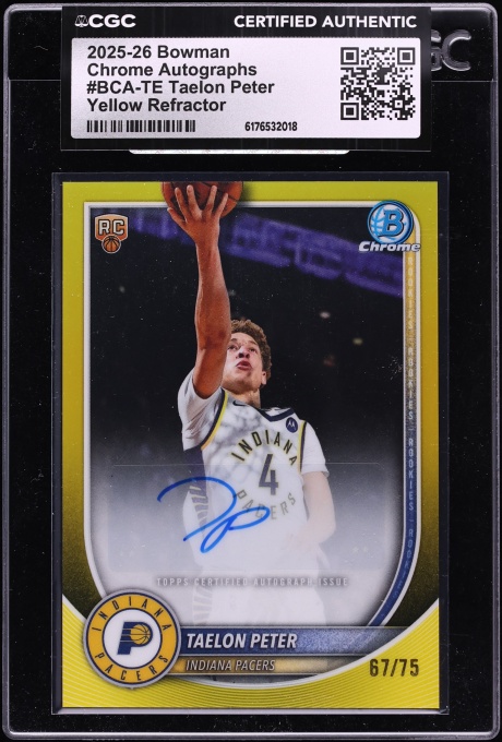 2025 Bowman Chrome Yellow Refractor Taelon Peter ROOKIE AUTO /75 #BCA-TE CGC AUTH