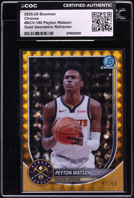 2025 Bowman Chrome Gold Geometric Refractor Peyton Watson /50 #BCV-180 CGC AUTH