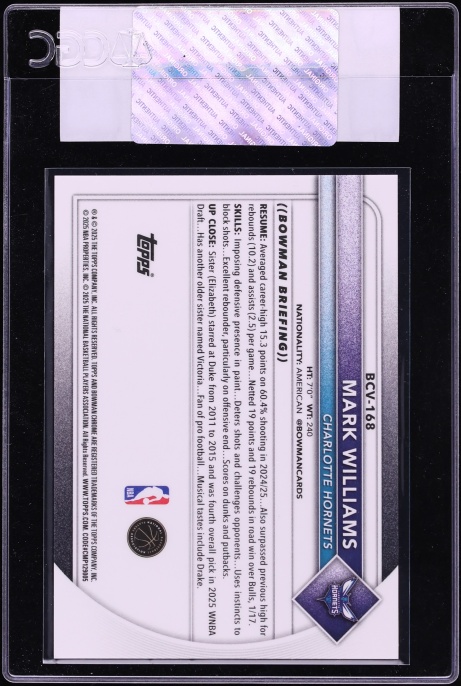 2025 Bowman Chrome Gold Geometric Refractor Mark Williams /50 #BCV-168 CGC AUTH