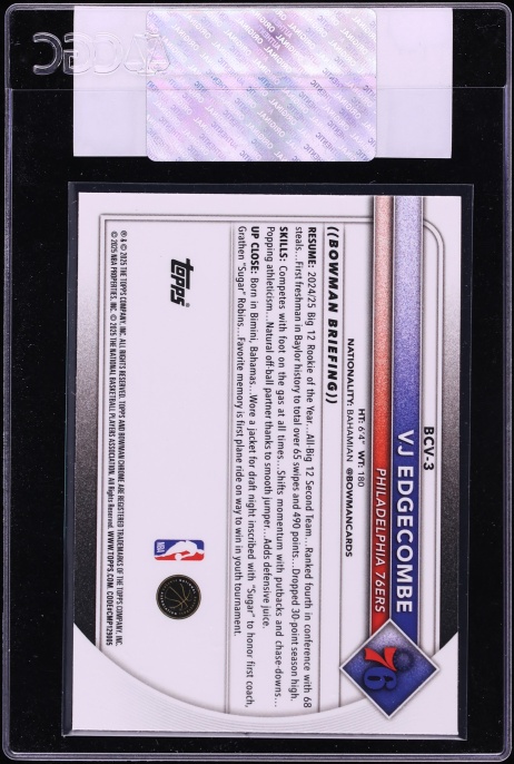 2025 Bowman Chrome Reptilian Refractor VJ Edgecombe ROOKIE #BCV-3 CGC AUTH