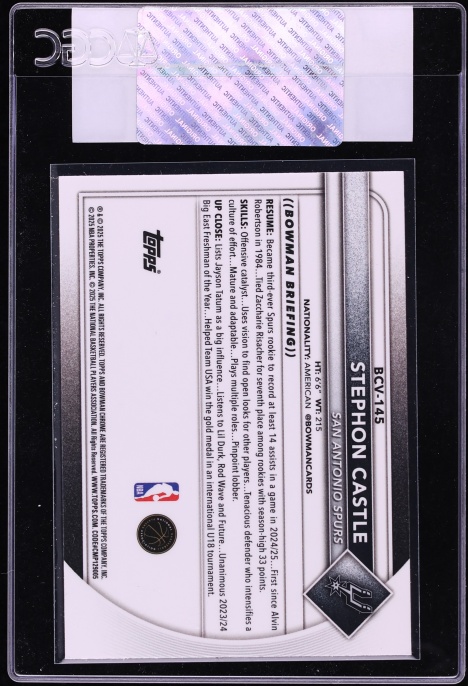 2025 Bowman Chrome Speckle Refractor Stephon Castle /299 #BCV-145 CGC AUTH