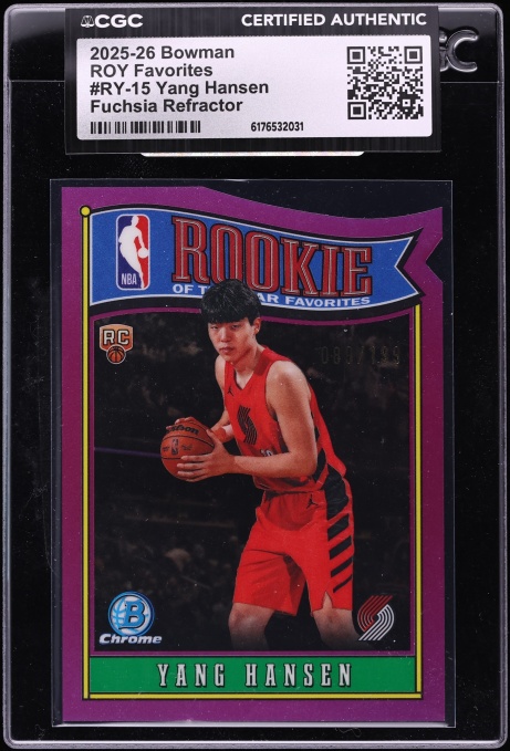 2025 Bowman ROY Favorites Fuchsia Refractor Yang Hansen ROOKIE /199 #RY-15 CGC AUTH