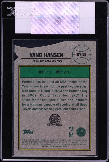 2025 Bowman ROY Favorites Fuchsia Refractor Yang Hansen ROOKIE /199 #RY-15 CGC AUTH