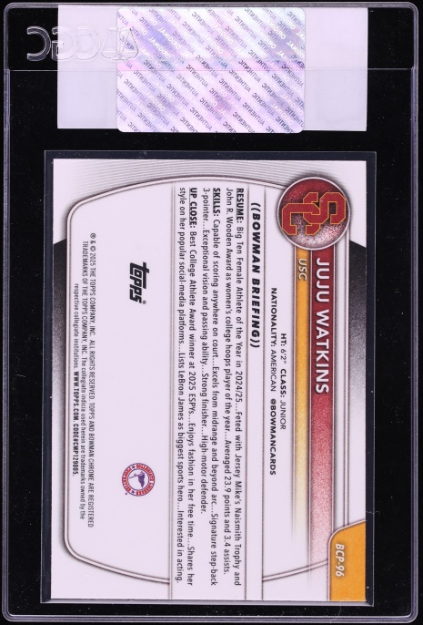 2025 Bowman University Chrome Purple Refractor Juju Watkins ROOKIE /250 #BCP-96 CGC AUTH