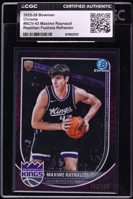 2025 Bowman Basketball Reptilian Fuchsia Refractor Maxime Raynaud #BCV-43 CGC AUTH