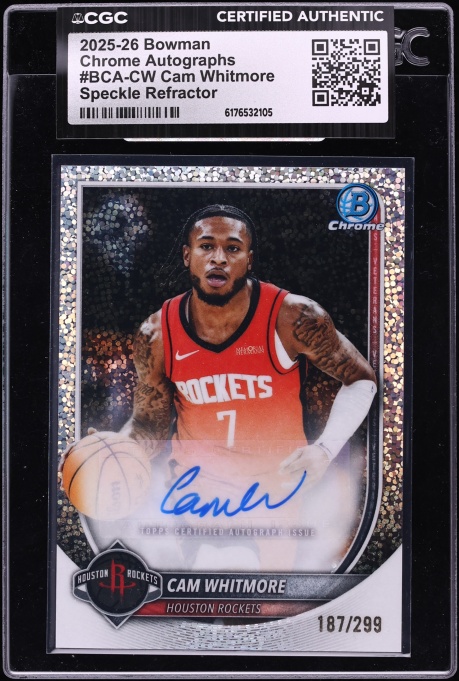 2025 Bowman Chrome Speckle Refractor Cam Whitmore AUTO /299 #BCA-CW CGC AUTH