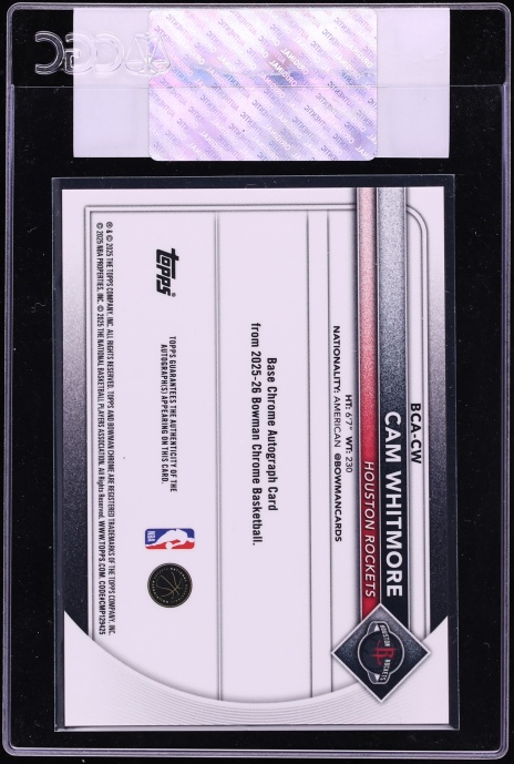 2025 Bowman Chrome Speckle Refractor Cam Whitmore AUTO /299 #BCA-CW CGC AUTH