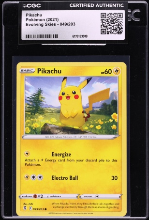 2021 Pokemon Sword & Shield Evolving Skies Pikachu #49 CGC AUTH