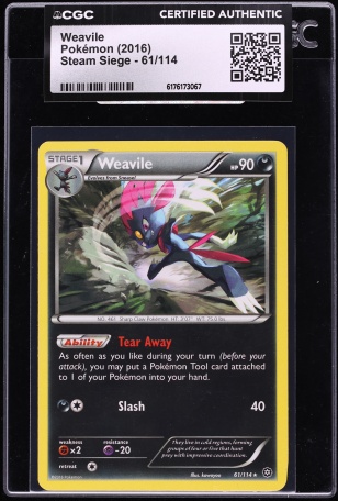 2016 Pokemon XY Steam Siege Weavile #61 CGC AUTH