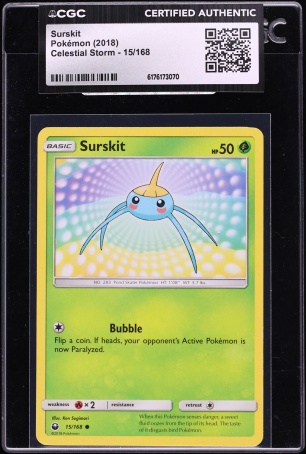 2018 Pokemon Sun & Moon Celestial Storm Surskit #15 CGC AUTH
