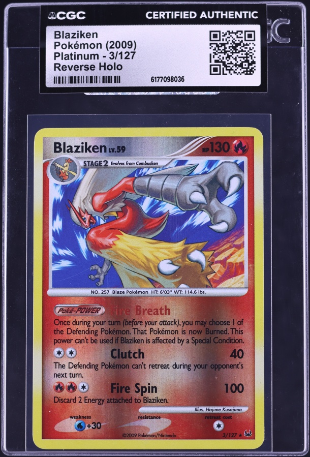 2009 Pokemon Platinum Reverse Holo Blaziken #3 CGC AUTH