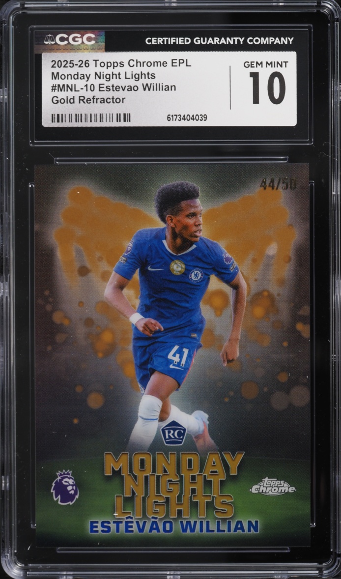 2025 Topps Chrome Premier League Monday Night Lights Gold Ref. Estevao Willian RC /50 CGC 10