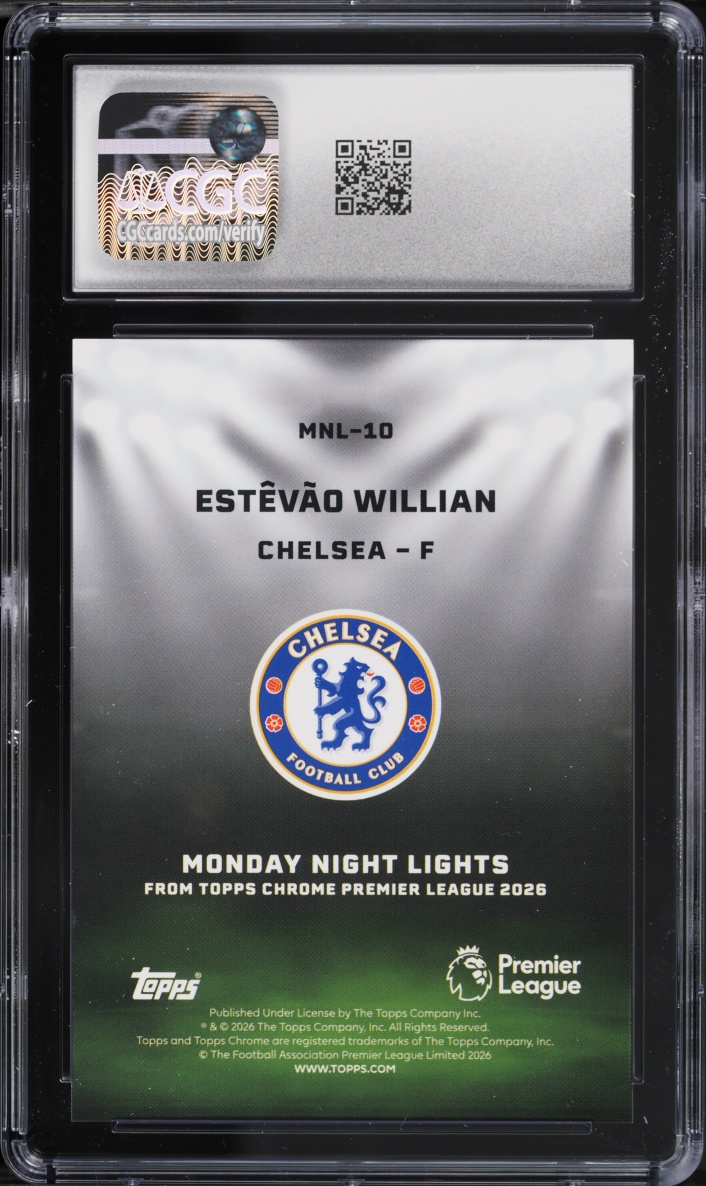 2025 Topps Chrome Premier League Monday Night Lights Gold Ref. Estevao Willian RC /50 CGC 10