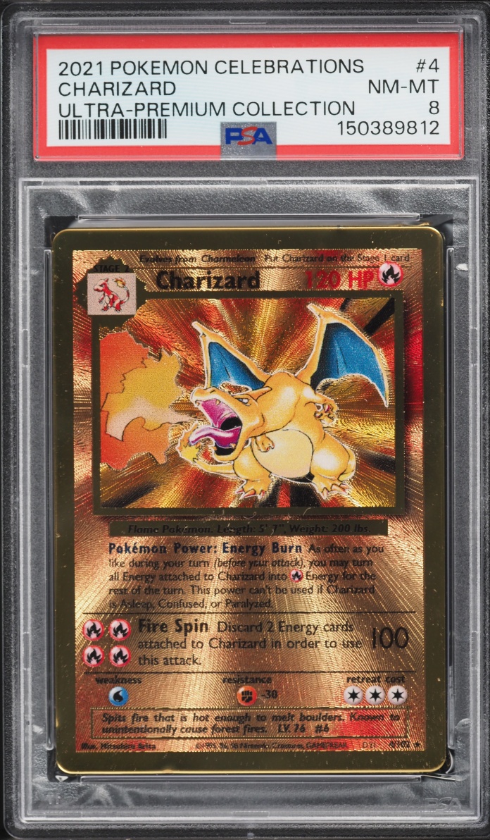 2021 Pokemon Sword & Shield Celebrations Ultra Premium Gold Metal Charizard #4 PSA 8 NM-MT