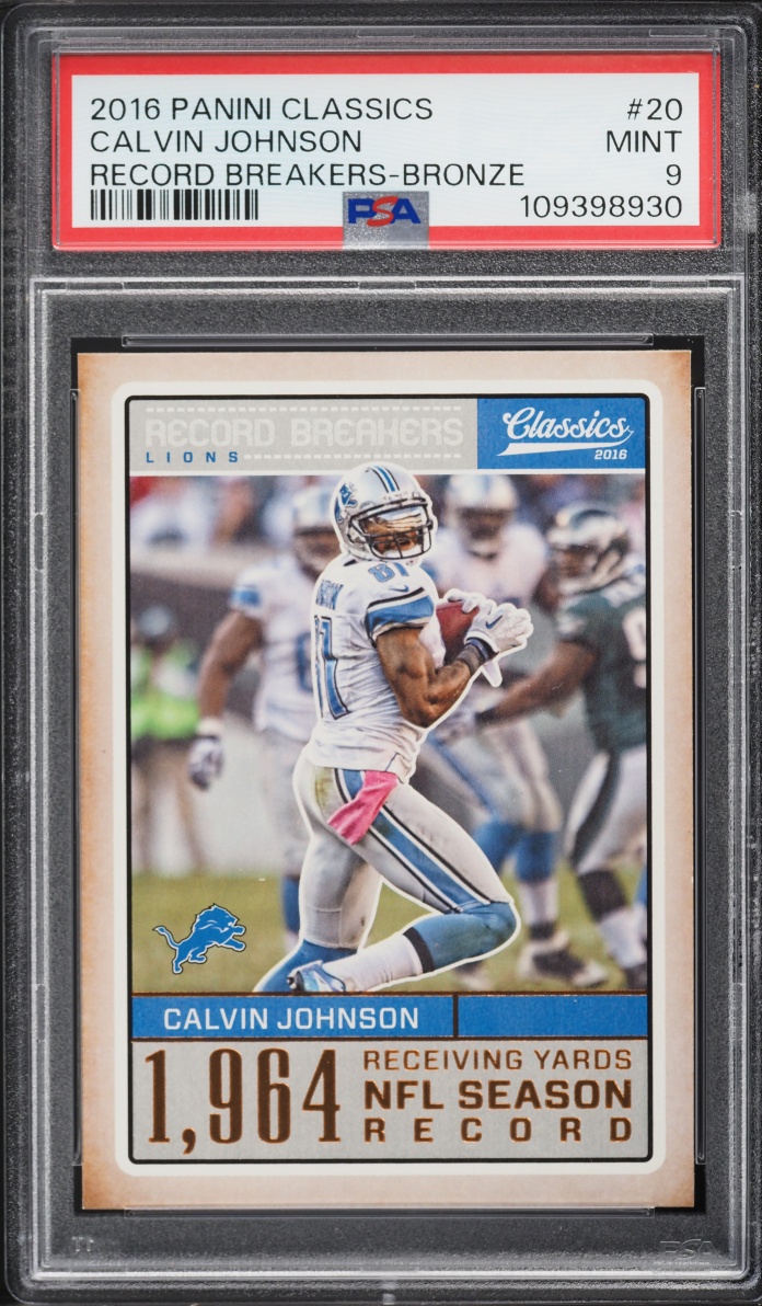 2016 Panini Classics Record Breakers Bronze Calvin Johnson #20 PSA 9 MINT