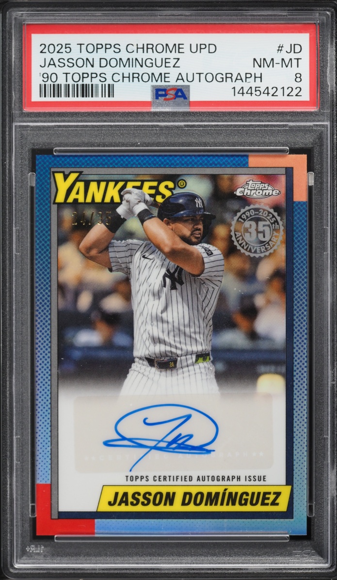 2025 Topps Chrome Update '90 Jasson Dominguez AUTO /35 #90CUA-JD PSA 8 NM-MT