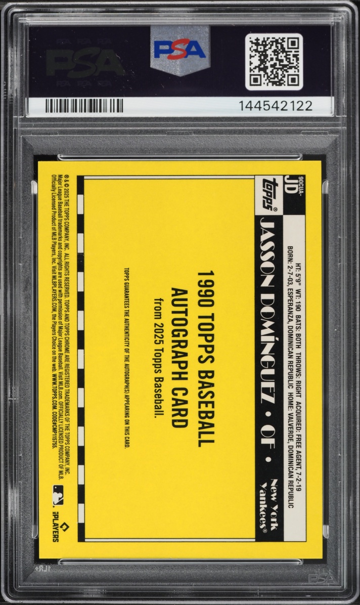 2025 Topps Chrome Update '90 Jasson Dominguez AUTO /35 #90CUA-JD PSA 8 NM-MT