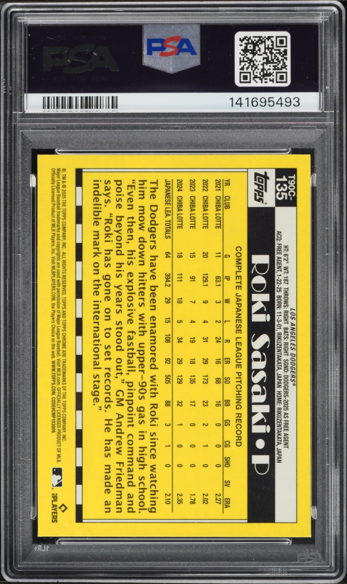 2025 Topps Chrome Silver Pack '90 Roki Sasaki ROOKIE #T90C-135 PSA 10 GEM MINT