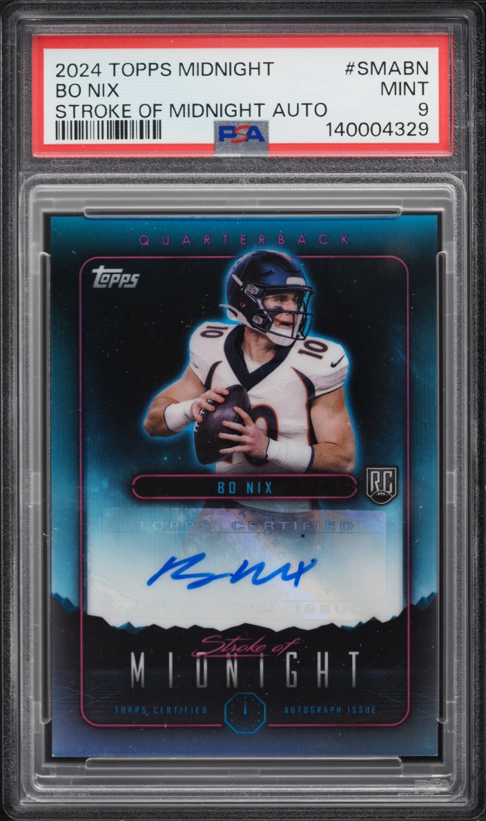 2024 Topps Stroke Of Midnight Bo Nix ROOKIE AUTO #SMA-BN PSA 9 MINT
