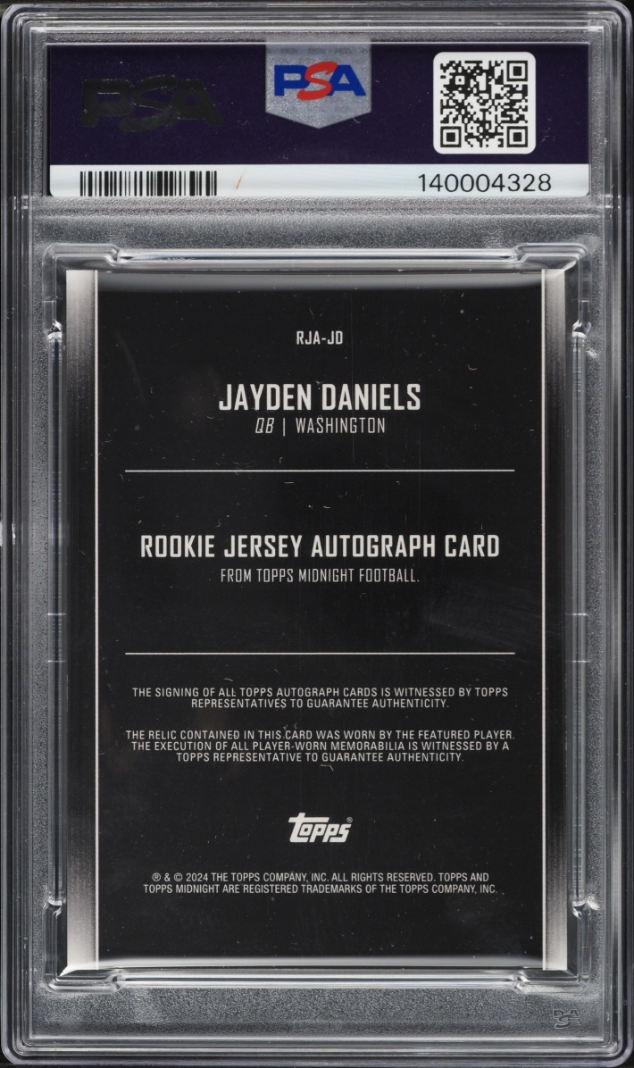 2024 Topps Midnight Jersey Moon Beam Jayden Daniels ROOKIE PATCH AUTO #RJA-JD PSA 9 MINT