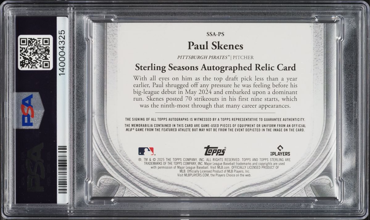 2025 Topps Sterling Seasons Paul Skenes PATCH AUTO /25 #SSA-PS PSA 9 MINT