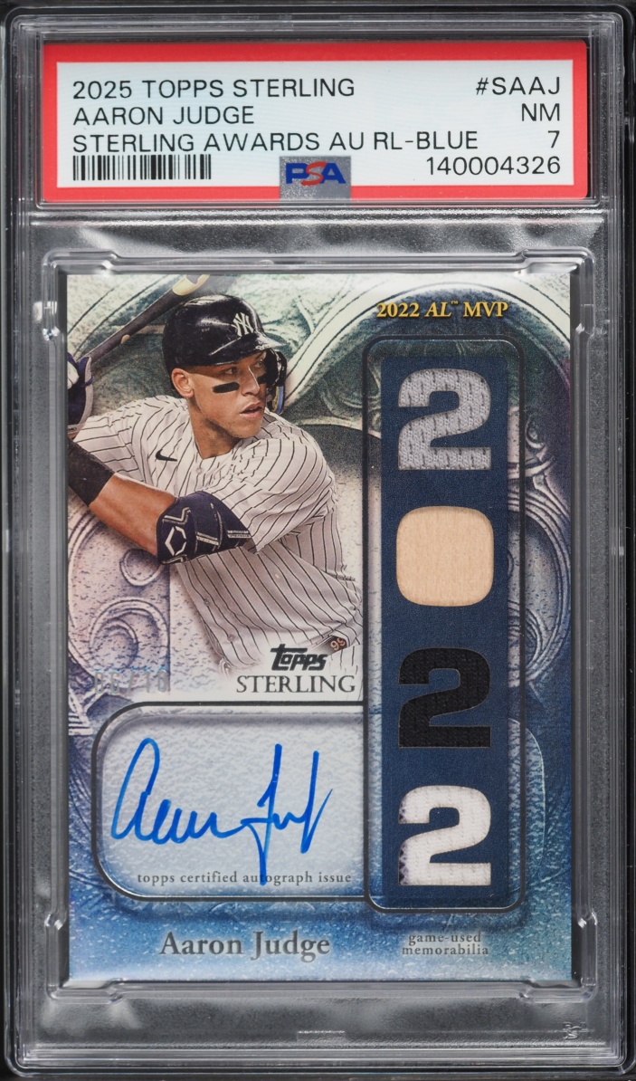 2025 Topps Sterling Awards Blue Aaron Judge PATCH AUTO /10 #SA-AJ PSA 7 NRMT
