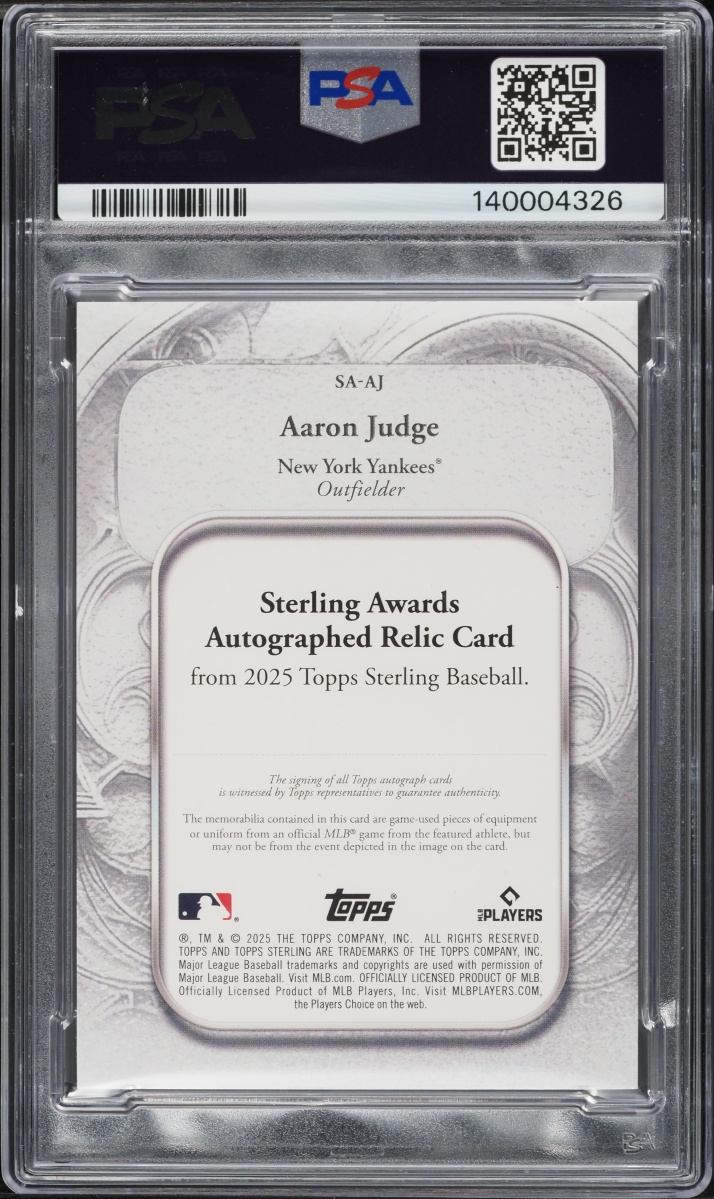 2025 Topps Sterling Awards Blue Aaron Judge PATCH AUTO /10 #SA-AJ PSA 7 NRMT