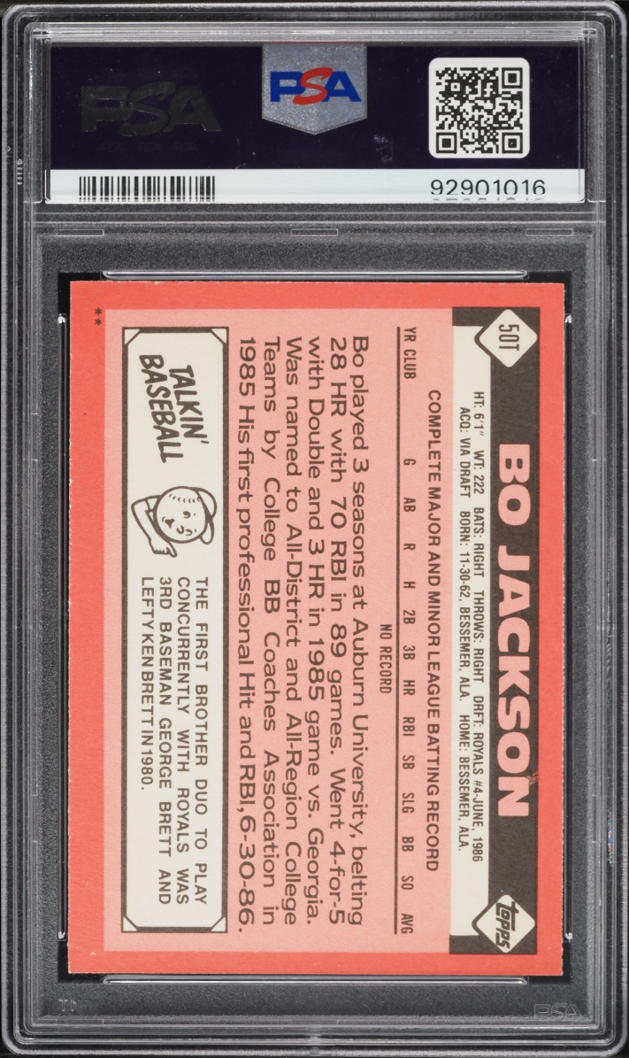 1986 Topps Traded Bo Jackson ROOKIE #50T PSA 8 NM-MT