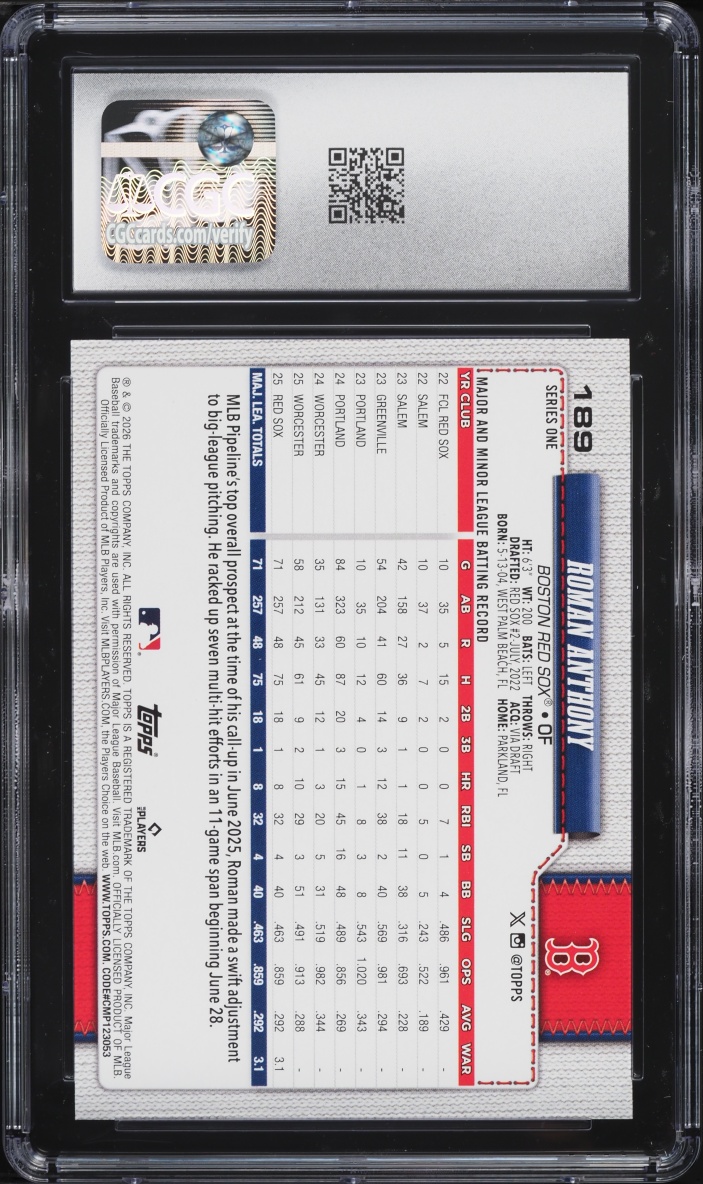 2026 Topps Roman Anthony ROOKIE #189 CGC 9 MINT