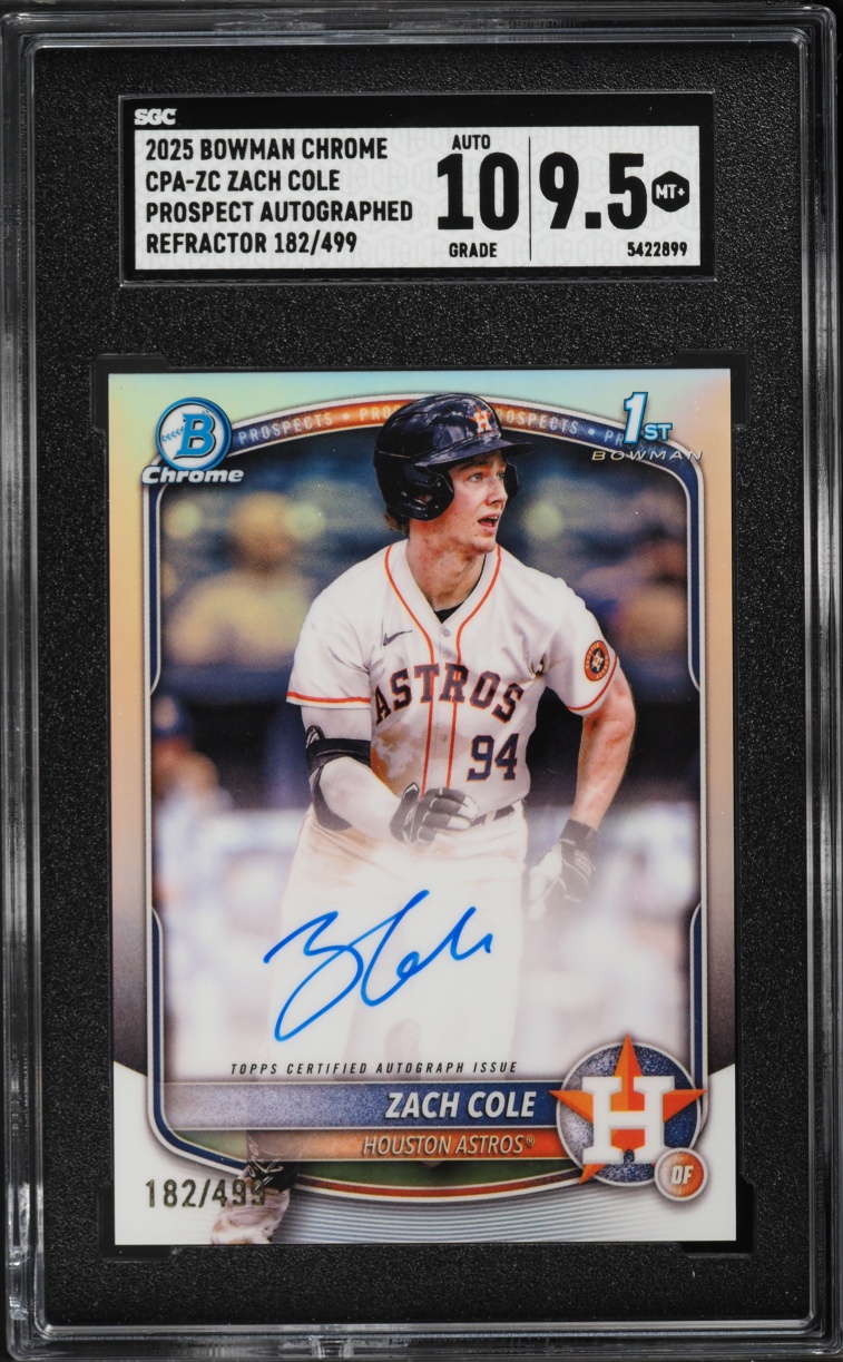 2025 Bowman Chrome Refractor Zach Cole PROSPECT AUTO /499 #CPA-ZC SGC 9.5 MINT+