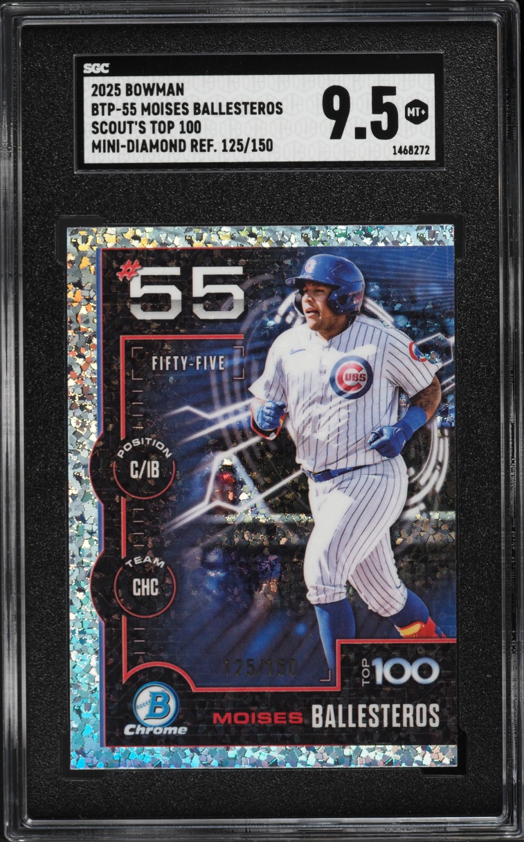 2025 Bowman Scout's Top 100 Mini Diamond Refractor Moises Ballesteros ROOKIE /150 #55 SGC 9.5