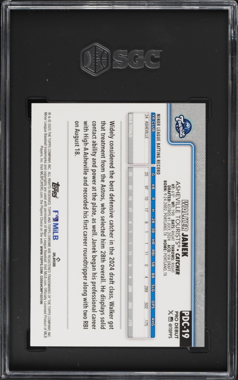 2025 Topps Chrome Pro Debut Blue Wave Refractor Walker Janek PROSPECT /150 #PDC-19 SGC 10 GEM