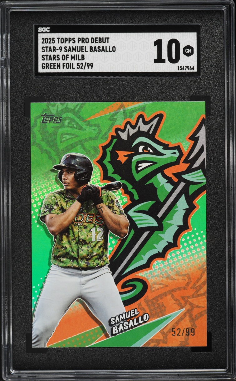 2025 Topps Pro Debut Stars Of MiLB Green Foil Samuel Basallo PROSPECT /99 #STAR-9 SGC 10 GEM