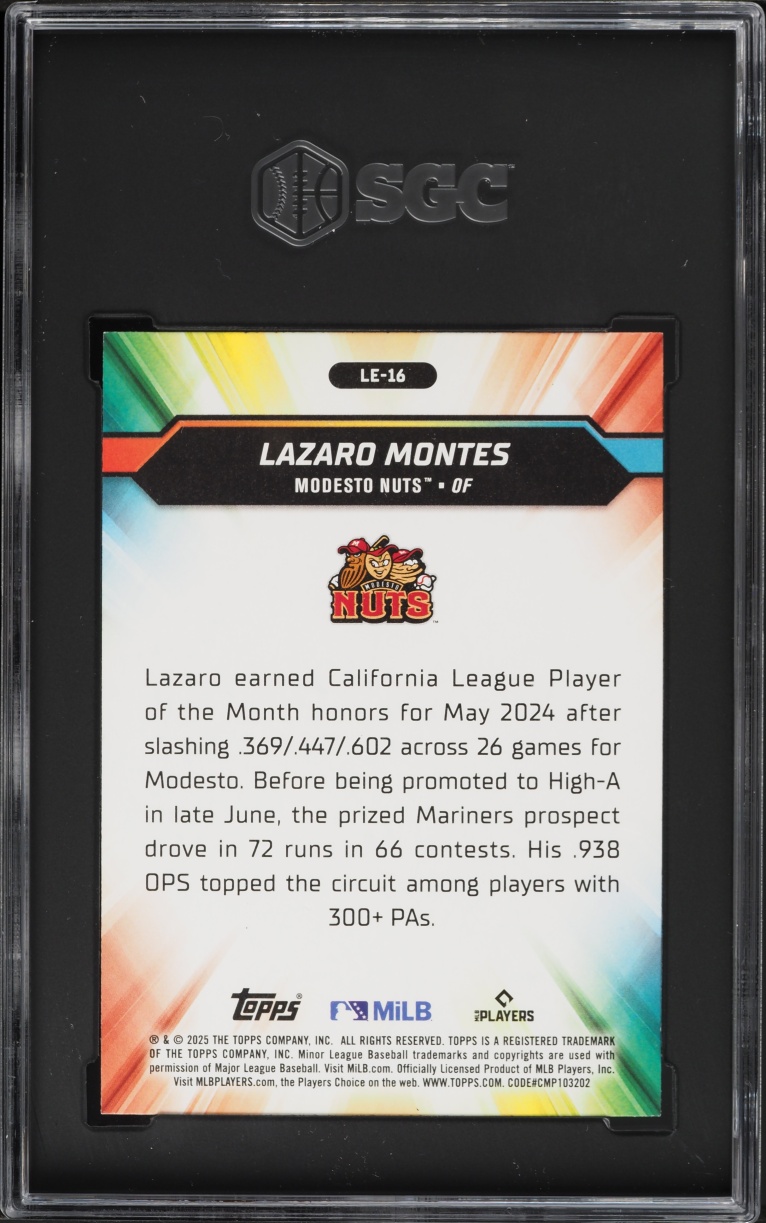 2025 Topps Pro Debut League Elites Green Foil Lazaro Montes PROSPECT /99 #LE-16 SGC 10 GEM MINT